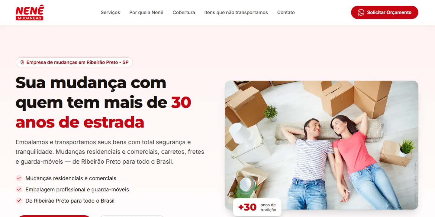 Interface do projeto Nenê Mudanças